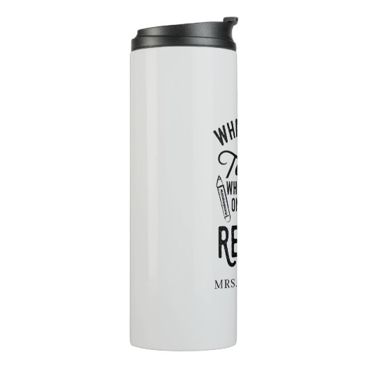 Gepensioneerde leraar Hoofd school Aangepast pensi Thermosbeker (Gedraaid links)