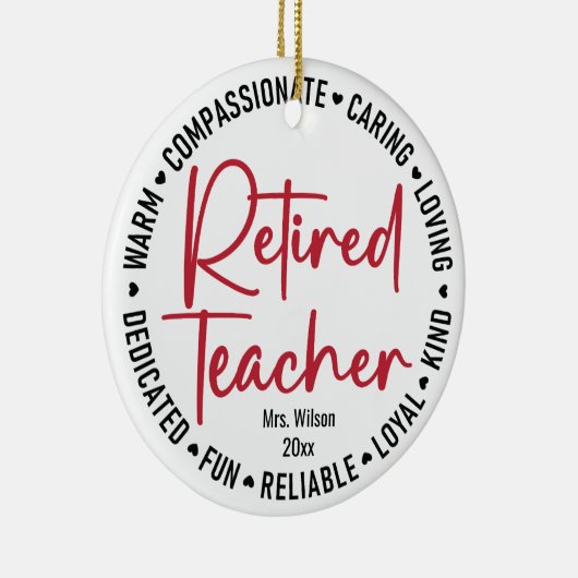 Gepensioneerde leraar kwaliteiten aangepaste naam keramisch ornament (Rechts)