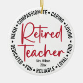 Gepensioneerde leraar kwaliteiten aangepaste naam  keramisch ornament (Voorkant)