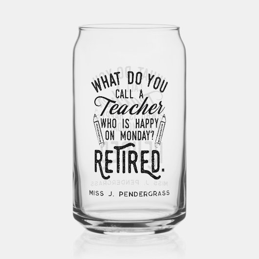 Gepensioneerde leraar pensioen partij aangepaste a blikvorm glas (Voorkant)