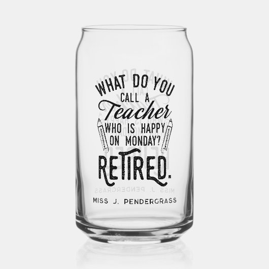 Gepensioneerde leraar pensioen partij aangepaste a blikvorm glas (Achterkant)