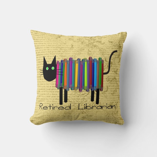 Gepensioneerde librarische boekenkat PIllow Kussen (Voorkant)