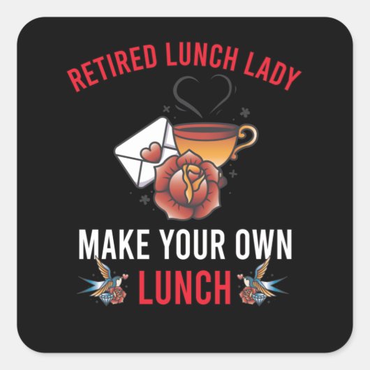 Gepensioneerde Lunch Lady School Cafetaria Vierkante Sticker (Voorkant)