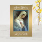 Gepensioneerde Maagd Maria met roze roos Kaart (Gele Bloem)