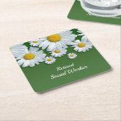 Gepensioneerde maatschappelijk werker, bloemontwer kartonnen onderzetters (Schuin)