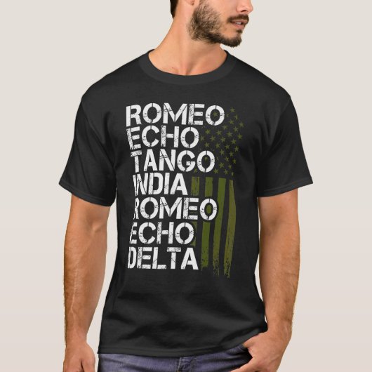 Gepensioneerde militaire Mannen Vrouwen Phonetisch T-shirt (Voorkant)