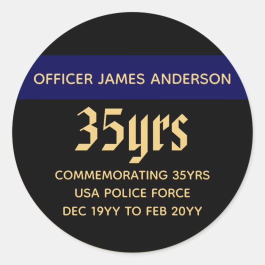 Gepensioneerde politieagent Thin Blue Line geperso Ronde Sticker (Voorkant)