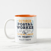 Gepensioneerde postarbeider Mailman Retirement Pri Tweekleurige Koffiemok (Links)