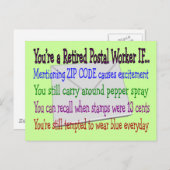 Gepensioneerde postbeambte — Funny T-Shirts en Gif Briefkaart (Voorkant / Achterkant)