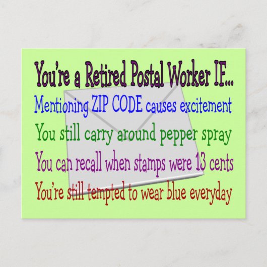 Gepensioneerde postbeambte — Funny T-Shirts en Gif Briefkaart (Voorkant)