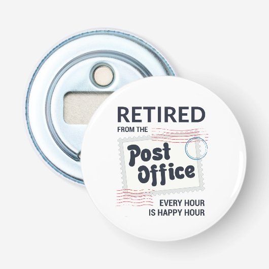 Gepensioneerde postbeambte Mailman Funny Button Flesopener (Voorkant)