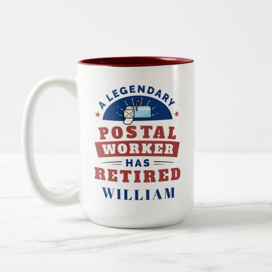 Gepensioneerde postbeambte Mailman Retirement Funn Tweekleurige Koffiemok (Links)
