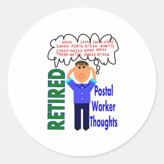 Gepensioneerde postbezorger "Gedachten" Grappige p Ronde Sticker (Voorkant)