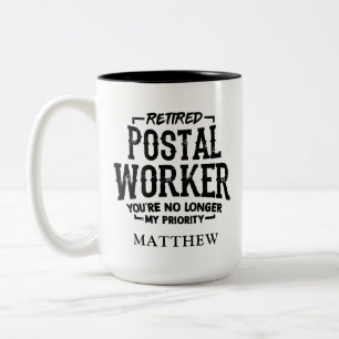 Gepensioneerde Postbode Niet Meer Klant Prioritei Tweekleurige Koffiemok