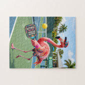 Gepensioneerde Roze Flamingo bij Tropical Pickleba Legpuzzel (Horizontaal)