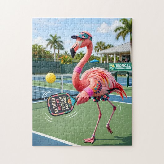 Gepensioneerde Roze Flamingo bij Tropical Pickleba Legpuzzel (Verticaal)