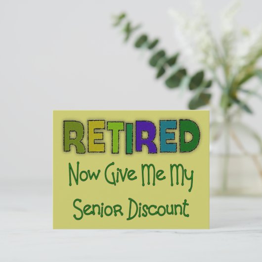 Gepensioneerde SENIOR KORTING Briefkaart (Staand voorkant)