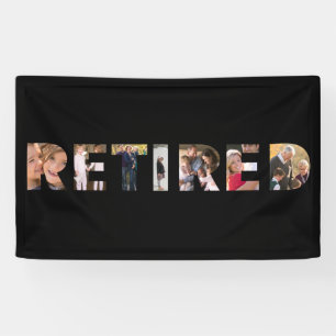Gepensioneerde typografie foto collage pensioenfee spandoek