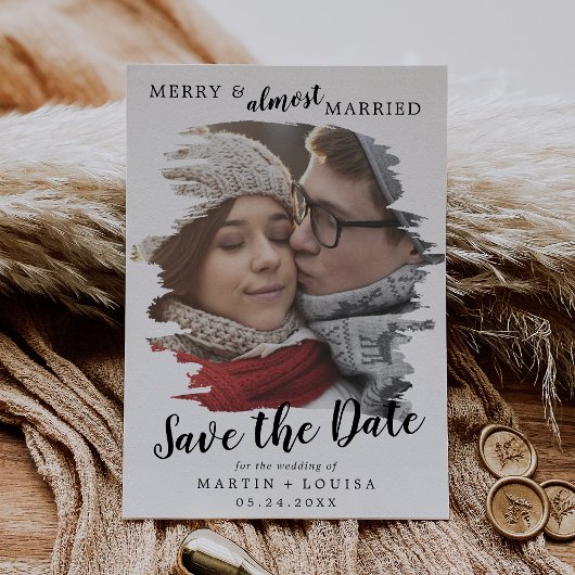 Gepensleed Merry & bijna Gehuwd sparen de Datum Feestdagenkaart