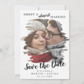 Gepensleed Merry & bijna Gehuwd sparen de Datum Feestdagenkaart (Voorkant)