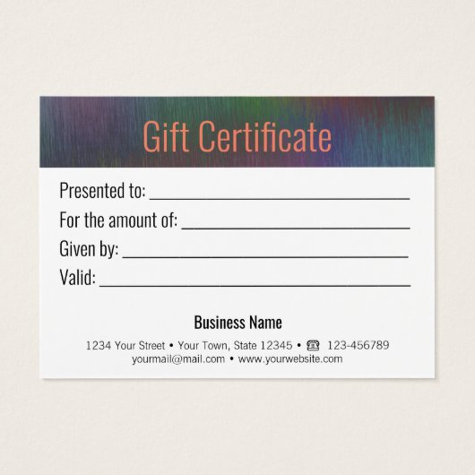 Gepensneerde metalen regenboogholografisch koraal visitekaartje (Achterkant)