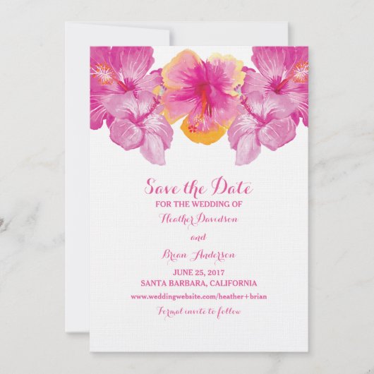 Gepenspelde Hibiscus Floral Save the Date Invite (Voorkant)