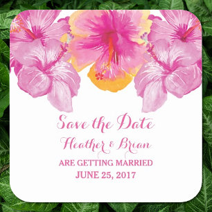 Gepenspelde Hibiscus Floral Save the Date Stickers