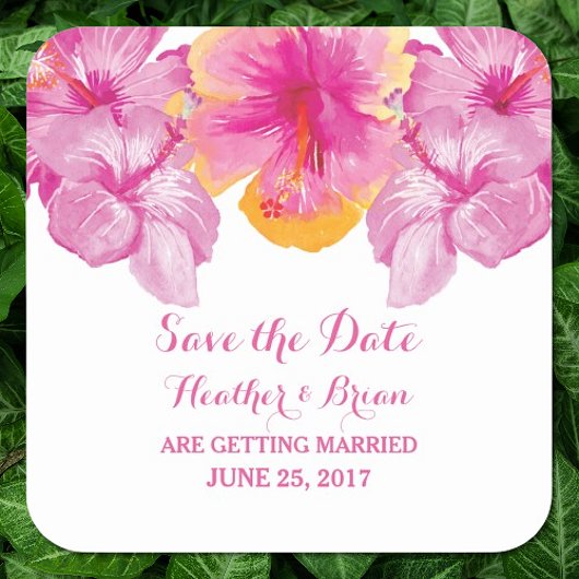 Gepenspelde Hibiscus Floral Save the Date Stickers
