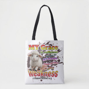 Geperfectioneerd in zwakheid tote bag