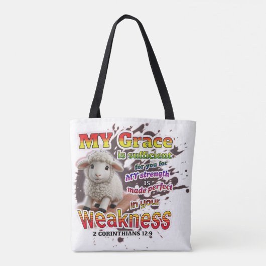 Geperfectioneerd in zwakheid tote bag (Achterkant)