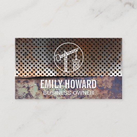 Geperforeerd Geroest Metaal | Bouwkraan Visitekaartje (Voorkant)