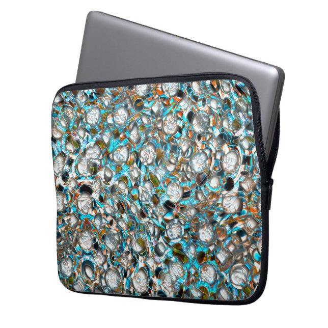 Geperforeerde blauwvis over witachtige textuur laptop sleeve (Voorkant Links)