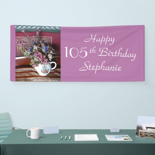 Gepersonaliseerd 105e  Teapot Paars op de geboorte Spandoek (Beurs)