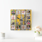 Gepersonaliseerd 12 Foto Collage Distress Wood Vierkante Klok (Huis)