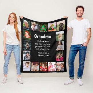 Gepersonaliseerd 16 Fotocollage Oma Zwart Fleece Deken