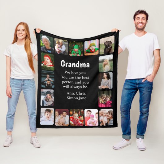 Gepersonaliseerd 16 Fotocollage Oma Zwart Fleece Deken (In situ)