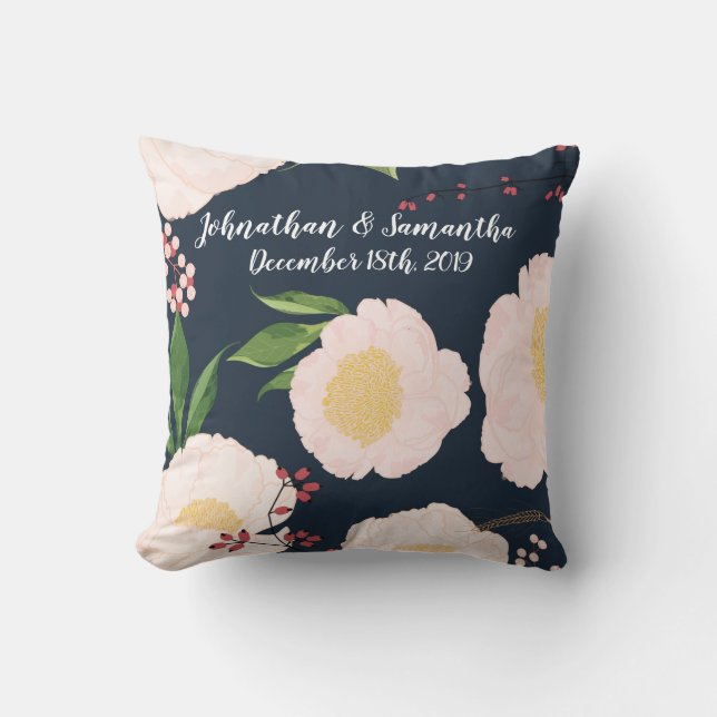 Gepersonaliseerd 16 "x16" Sierkussen Witte Bloemen (Voorkant)
