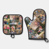 Gepersonaliseerd 17 Familie Fotocollage Goud Monog Ovenwant & Pannenlap Set (Voorkant)