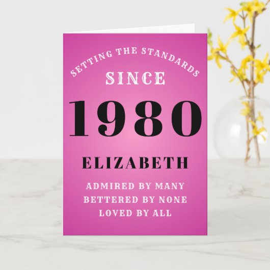 Gepersonaliseerd 1980 Birthday roze Jouw naam toev Kaart (Gele Bloem)