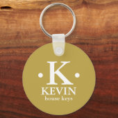 Gepersonaliseerd 1-letter Monogram oker geel Sleutelhanger (Voorkant)