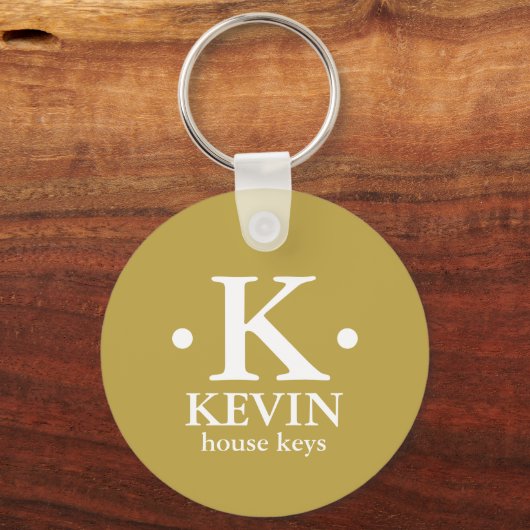 Gepersonaliseerd 1-letter Monogram oker geel Sleutelhanger (Voorkant)