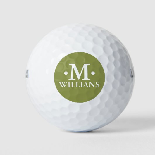 Gepersonaliseerd 1-letter Monogram Olijfgroen Golfballen (Voorkant)