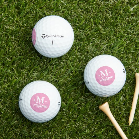 Gepersonaliseerd 1-letter Monogram Roze Cirkel Golfballen (Insitu Gras)