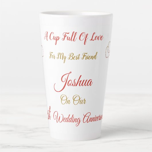 Gepersonaliseerd 1e Jubileum ontwerp Latte Mok (Voorkant)