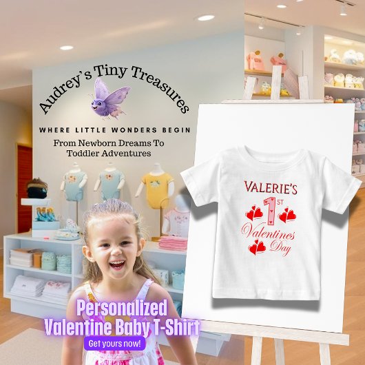 Gepersonaliseerd 1e Valentijnsdag Baby T-shirt