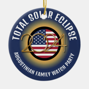 Gepersonaliseerd 2024 TOTAAL ZONSVERDUISTERING USA Keramisch Ornament