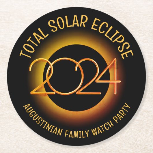 Gepersonaliseerd 2024 TOTALE ZONSVERDUISTERING Ronde Kartonnen Onderzetter (Voorkant)