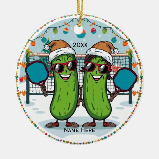Gepersonaliseerd 2025 Pickleball kerstornament Keramisch Ornament (Voorkant)
