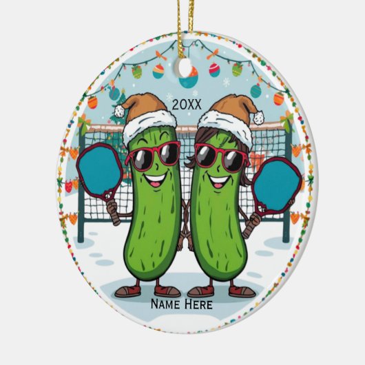 Gepersonaliseerd 2025 Pickleball kerstornament Keramisch Ornament (Links)