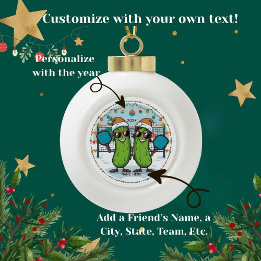 Gepersonaliseerd 2025 Pickleball kerstornament Keramische Bal Ornament